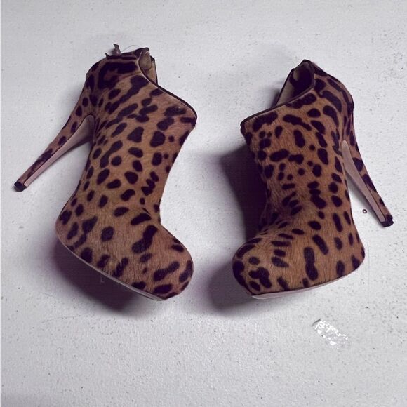Miu Miu Leopard Print Ankle Bootie Brown Black High Heel 6 1/2 - Picture 10 of 11